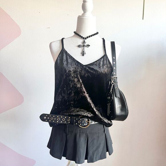 Y2K Black Velvet‎ Cami Top, Grunge, Gothic, Edgy, Alt, 90s, Indie Sleaze, Medium - Picture 1 of 3